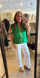 Kelly Green Embroidered Detail Top J50664