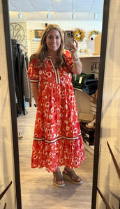 Rust Floral Print MIDI Dress D27344