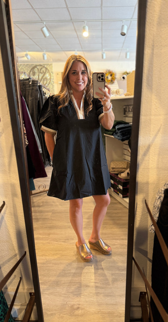 Black Stripe V-Neck Dress D27739