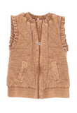 Katydid Garment Quilted Ruffle Sleeve Vest- Brown