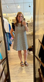 Striped Print Dress w/ U-Neck- Black G12539