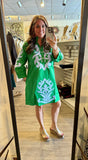Green Floral Appliqué Shift Dress G15266