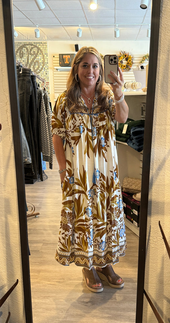 Brown Floral Midi Dress TG1797