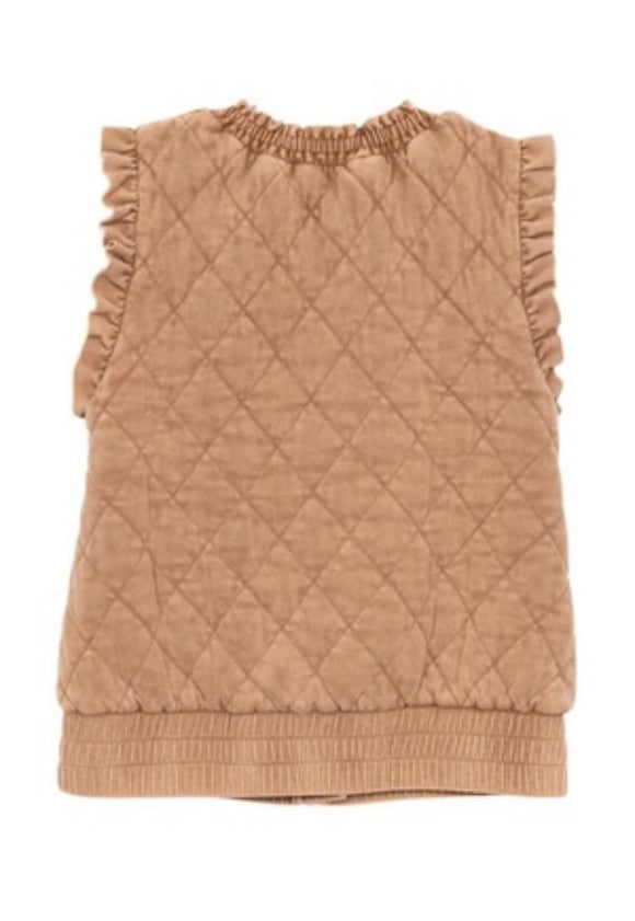 Katydid Garment Quilted Ruffle Sleeve Vest- Brown