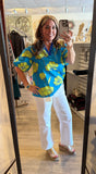 Cerulean Floral Puff Sleeve Blouse C5774