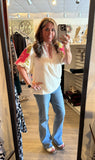 Cream Textured Jacquard V-Neck Bubble Sleeve Top K1858