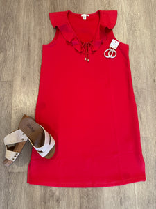 A LINE DRESS W/ FRILL & REMOVABLE LACE UP-Lipstick Red
