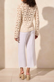 OPEN FANCY CROCHET V-NECK BELL SLV SWTR- CocoMilk