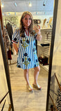 Navy Print Stripe Dress G15670