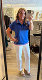 Blue Frilled Trim Collared Top SW25135486