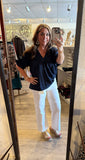 Navy Solid Collared V-Neck Top K1524