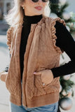 Katydid Garment Quilted Ruffle Sleeve Vest- Brown