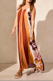 MAXI PLACEMENT PRINT FLOWY DRESS-Maroon