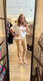 Khaki Fray Ankle Embroidered Jeans HOP261131