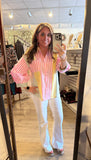Pink/Yellow Puff Sleeve Stripe Top M50244