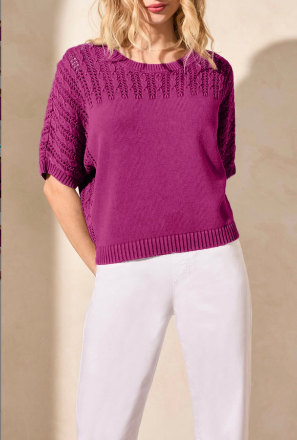 S/S FANCY STITCH SWTR W/SPECIAL WASH- Passion Fruit