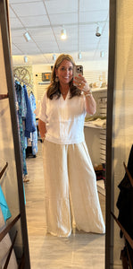 Oatmeal Wide Leg Linen Pants
