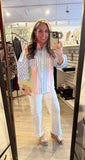 Blue/Pink Puff Sleeve Stripe Top M50244