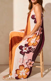MAXI PLACEMENT PRINT FLOWY DRESS-Maroon