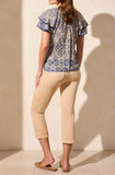 FLUTTER SLV BLOUSE W/ DECORATIVE TAPE- Safari
