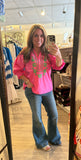 Pink V-Neck Top w/ Green Embroidery T30286