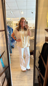 Oatmeal Button Up Metallic Top G14476