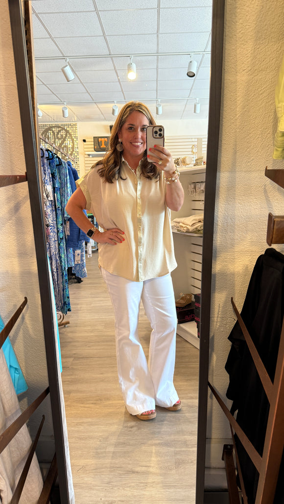 Oatmeal Button Up Metallic Top G14476