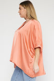 Salmon Satin V-Neck Top