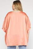 Salmon Satin V-Neck Top