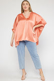 Salmon Satin V-Neck Top