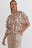 Taupe Printed Round Neck Top