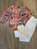 3/4 SLV BTN FRT BLOUSE W/ PLEATS