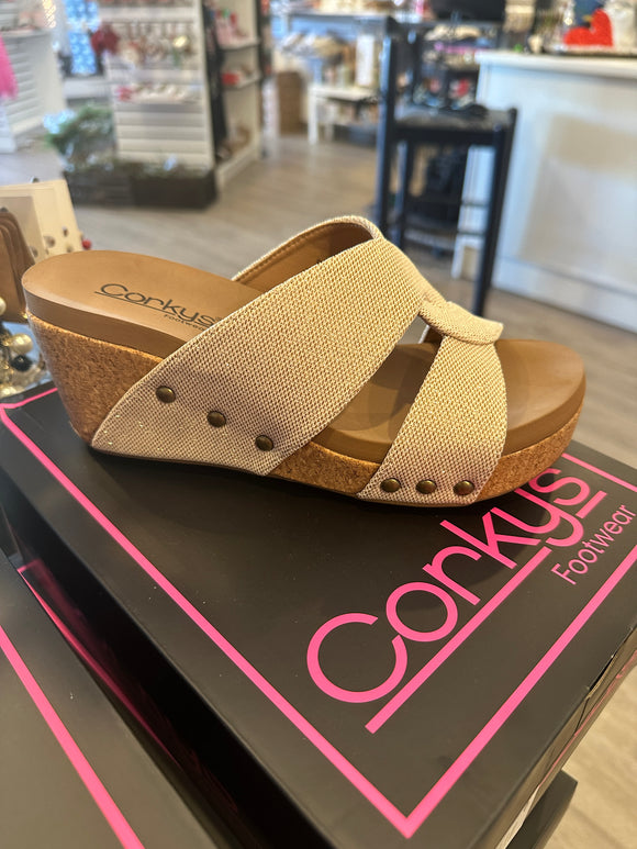 Corky’s Gold Shimmer Bonny Wedge Sandal