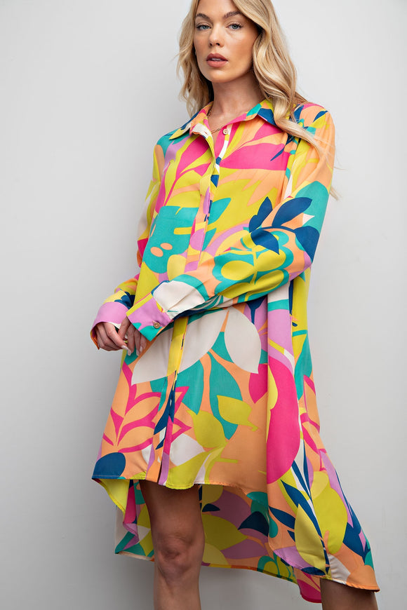 Lime Pink Print Shirt Dress