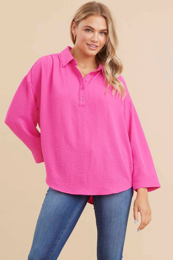 Hot Pink Collared Neck Top