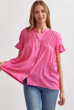Pink Button-Up Ruffle Sleeve Top