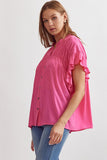 Pink Button-Up Ruffle Sleeve Top
