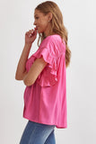 Pink Button-Up Ruffle Sleeve Top