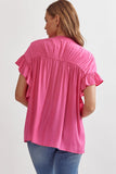 Pink Button-Up Ruffle Sleeve Top