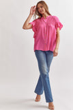 Pink Button-Up Ruffle Sleeve Top