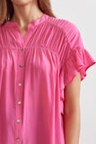 Pink Button-Up Ruffle Sleeve Top