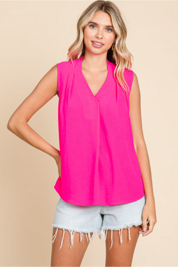 Hot Pink V-Neck Sleeveless Top