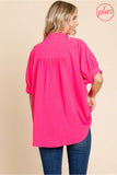 Hot Pink Solid Collared Neck Top