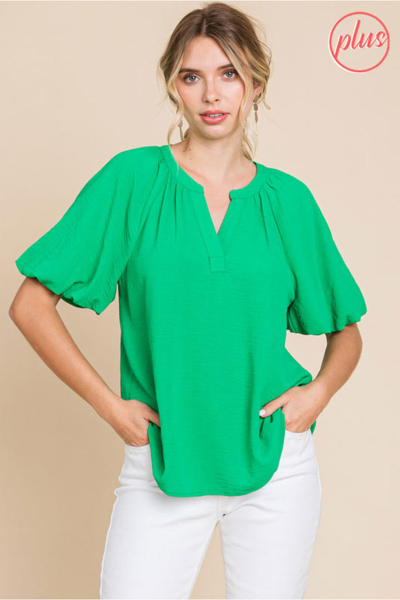 Kelly Green Top w/ Balloon Sleeve