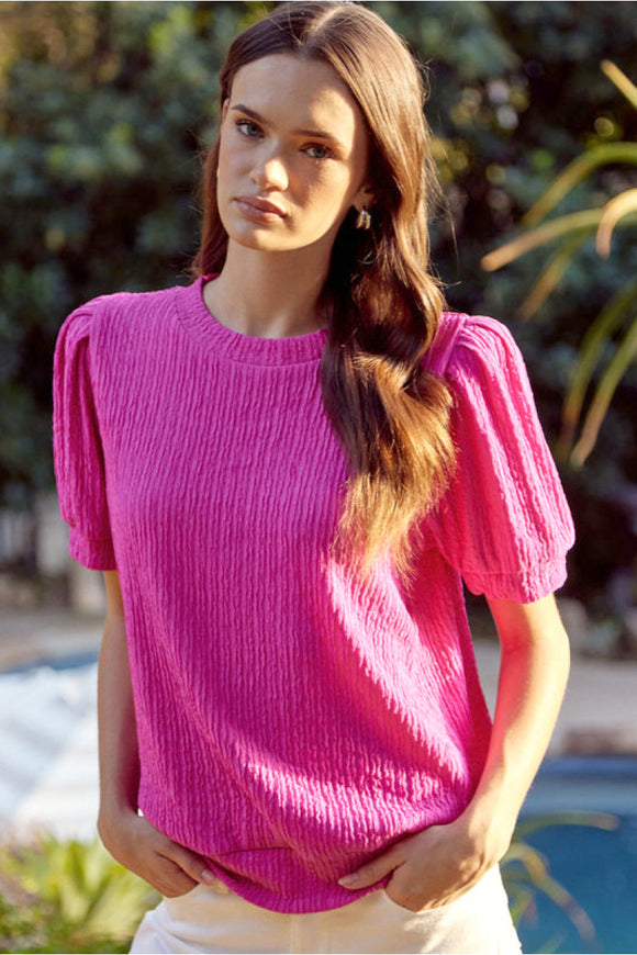 Pink Textured Peasant Sleeve Top