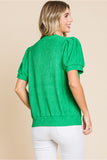 Green Textured Peasant Sleeve Top