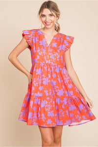 Lavender/Orange Floral Print Dress