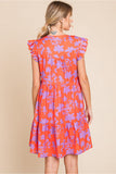 Lavender/Orange Floral Print Dress