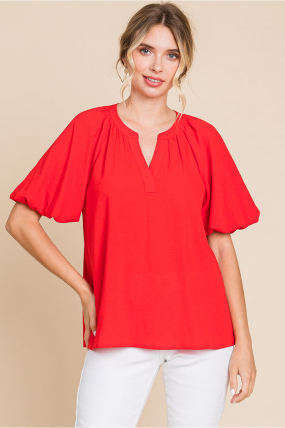 Tomato Red Top w/ Balloon Sleeve