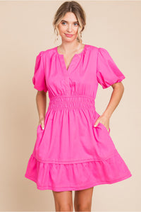 Pink Dress w/ Smocked Waistline